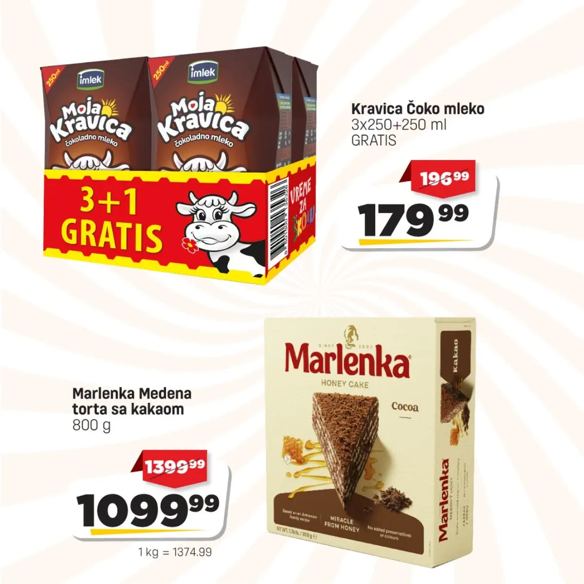 DIS akcija – Moja Kravica čokoladno mleko 3+1 gratis i Marlenka torta po sniženoj ceni