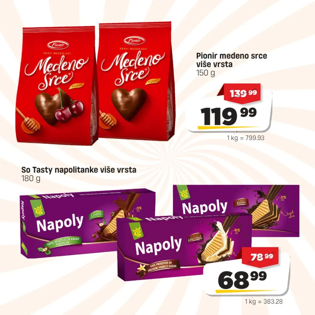 DIS akcija – Pionir Medeno srce 119,99 RSD i So Tasty napolitanke 68,99 RSD