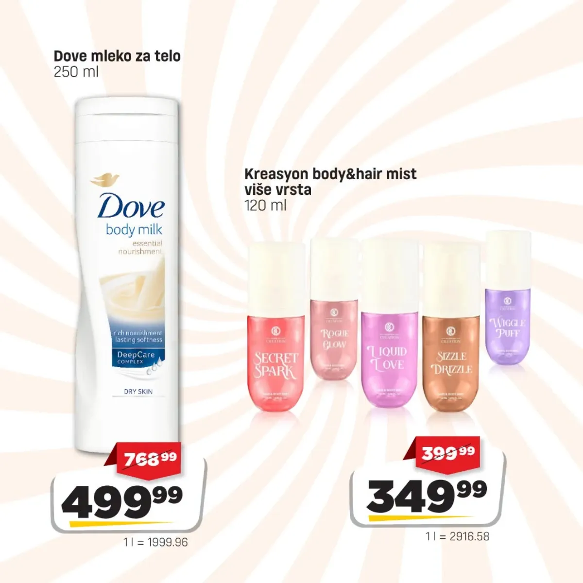 DIS akcija – Dove mleko za telo 499,99 RSD i Kreasyon mirisni sprej 349,99 RSD