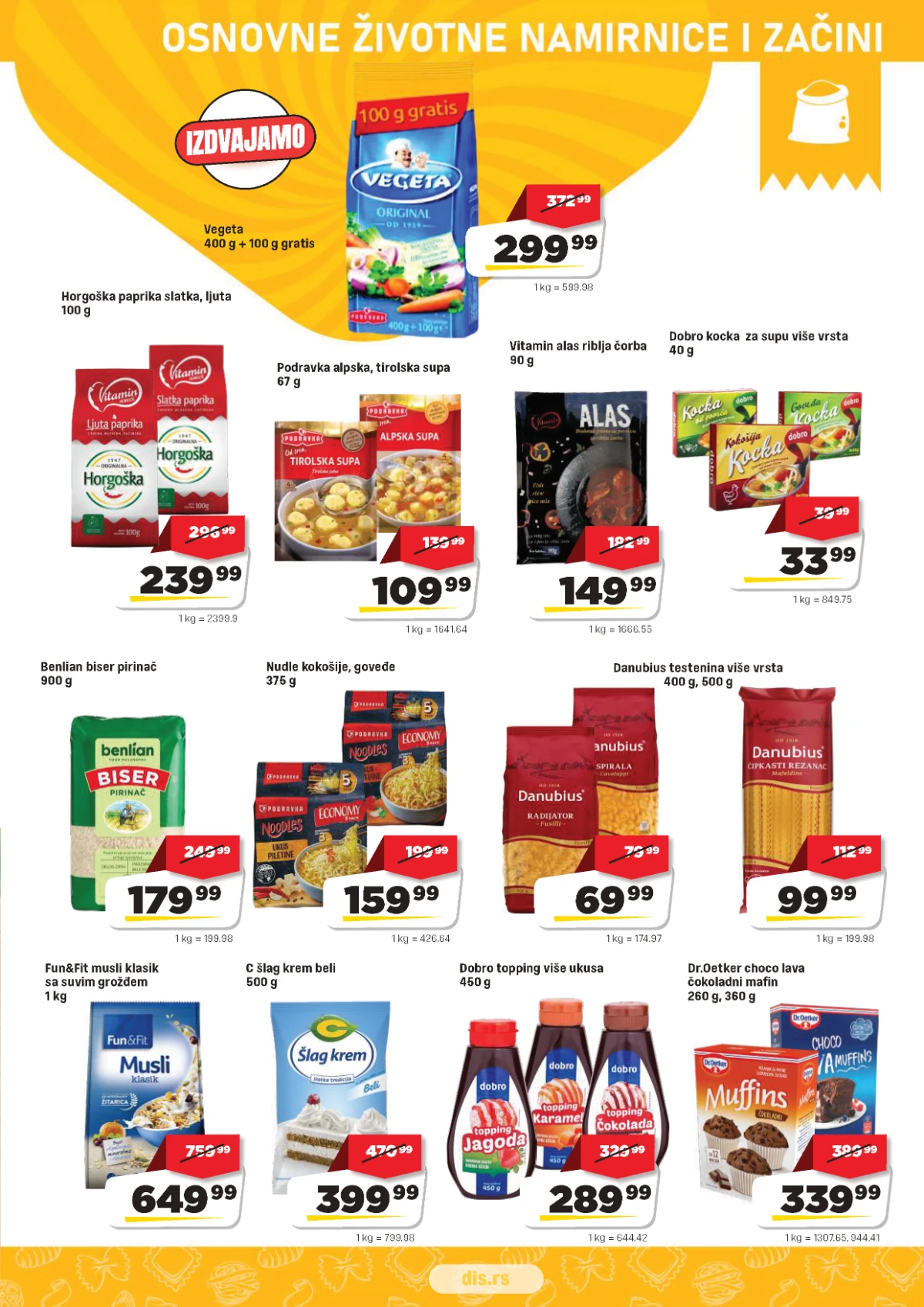 DIS katalog – testenine, pirinač, musli i proizvodi za pripremu obroka na akciji