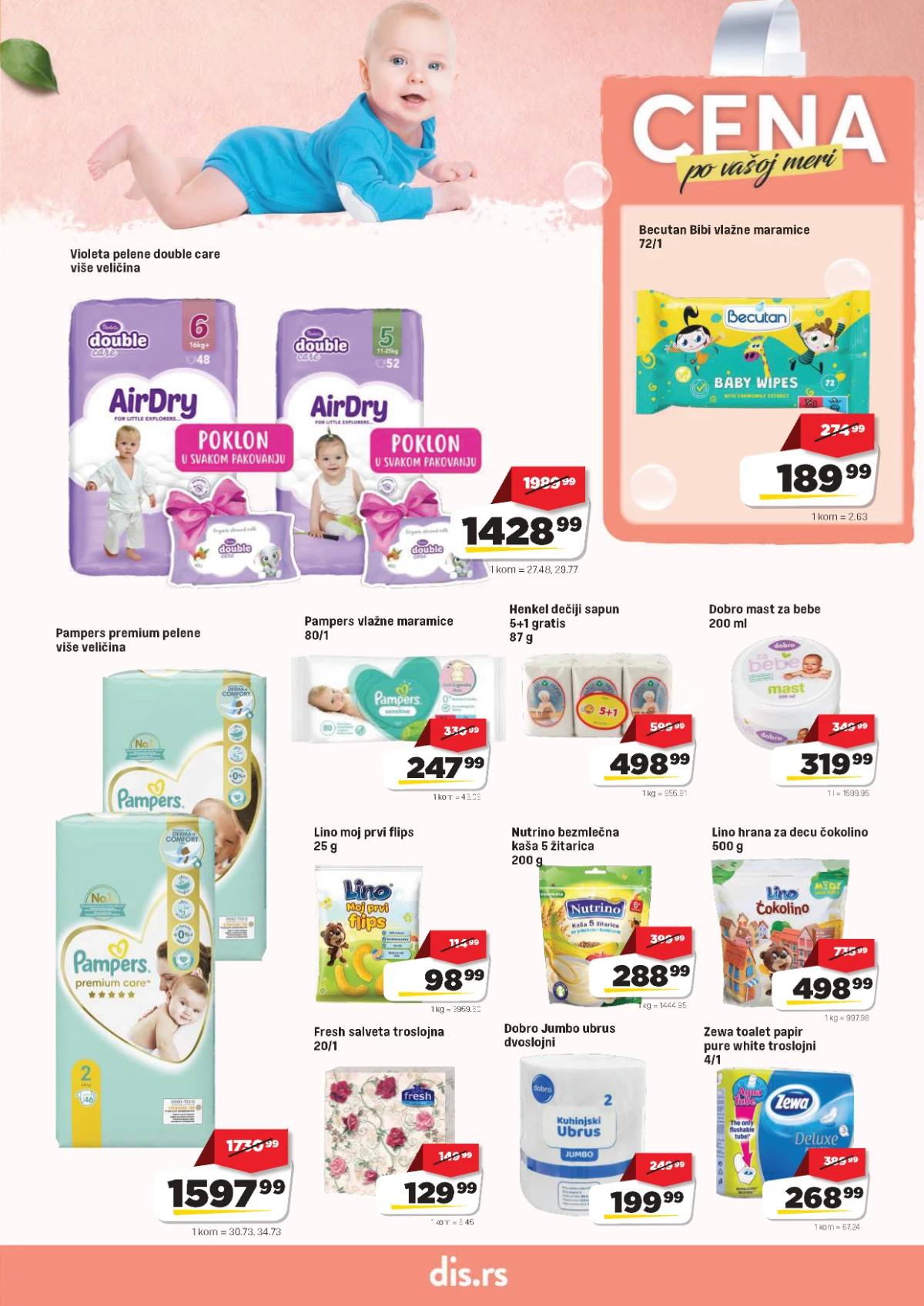 DIS katalog – pelene, vlažne maramice, papirna galanterija i proizvodi za bebe na akciji