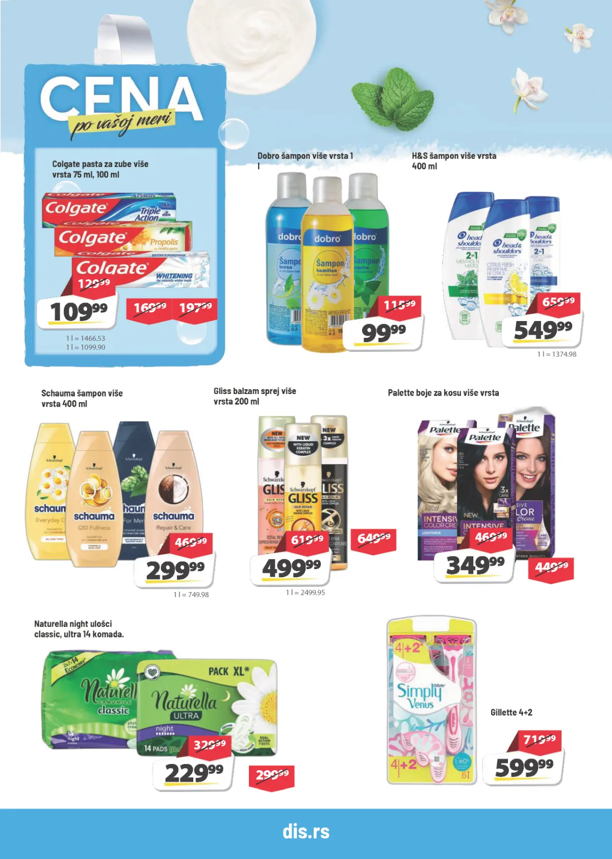 DIS katalog strana 16 – Colgate pasta od 109,99 din, Schauma šampon 299,99 din i H&S šampon 549,99 din