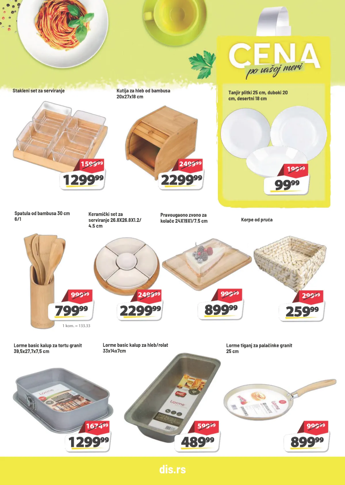 DIS katalog strana 21 – tanjiri od 99,99 din, Lorme tiganj za palačinke 899,99 din i kutija za hleb 2299,99 din