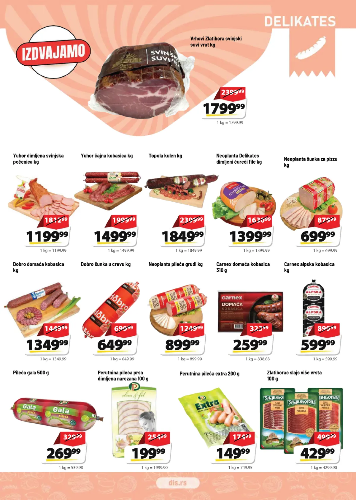 DIS katalog strana 3 – Yuhor pečenica, Topola kulen, Zlatibor suvi vrat, Neoplanta i Carnex proizvodi