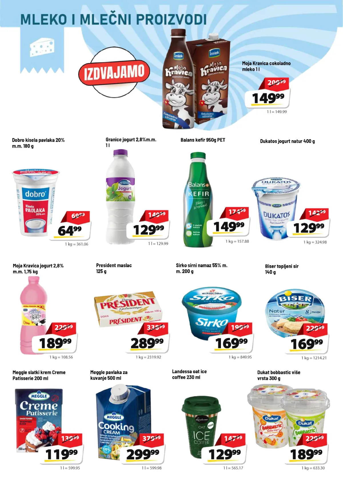 DIS katalog strana 4 – Moja Kravica čokoladno mleko, jogurt, kefir, pavlaka, maslac i sirni namazi