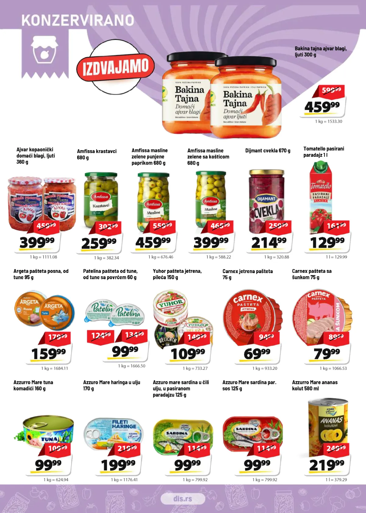 DIS katalog strana 8 – Bakina tajna ajvar, krastavci, masline, paštete, tuna i konzervirano povrće