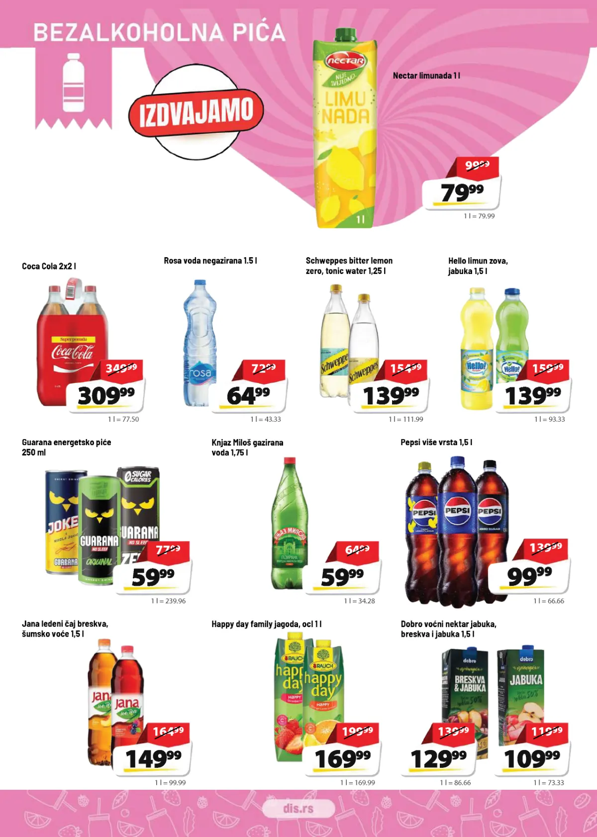 DIS katalog strana 10 – Coca-Cola, Pepsi, Nectar limunada, Rosa, Knjaz Miloš i voćni sokovi