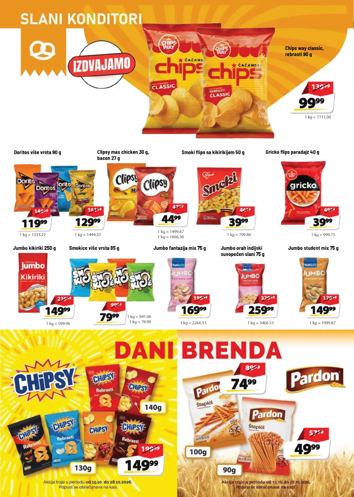 DIS katalog strana 14 – Chips Way, Doritos, Clipsy, Smoki, Jumbo kikiriki i slane grickalice