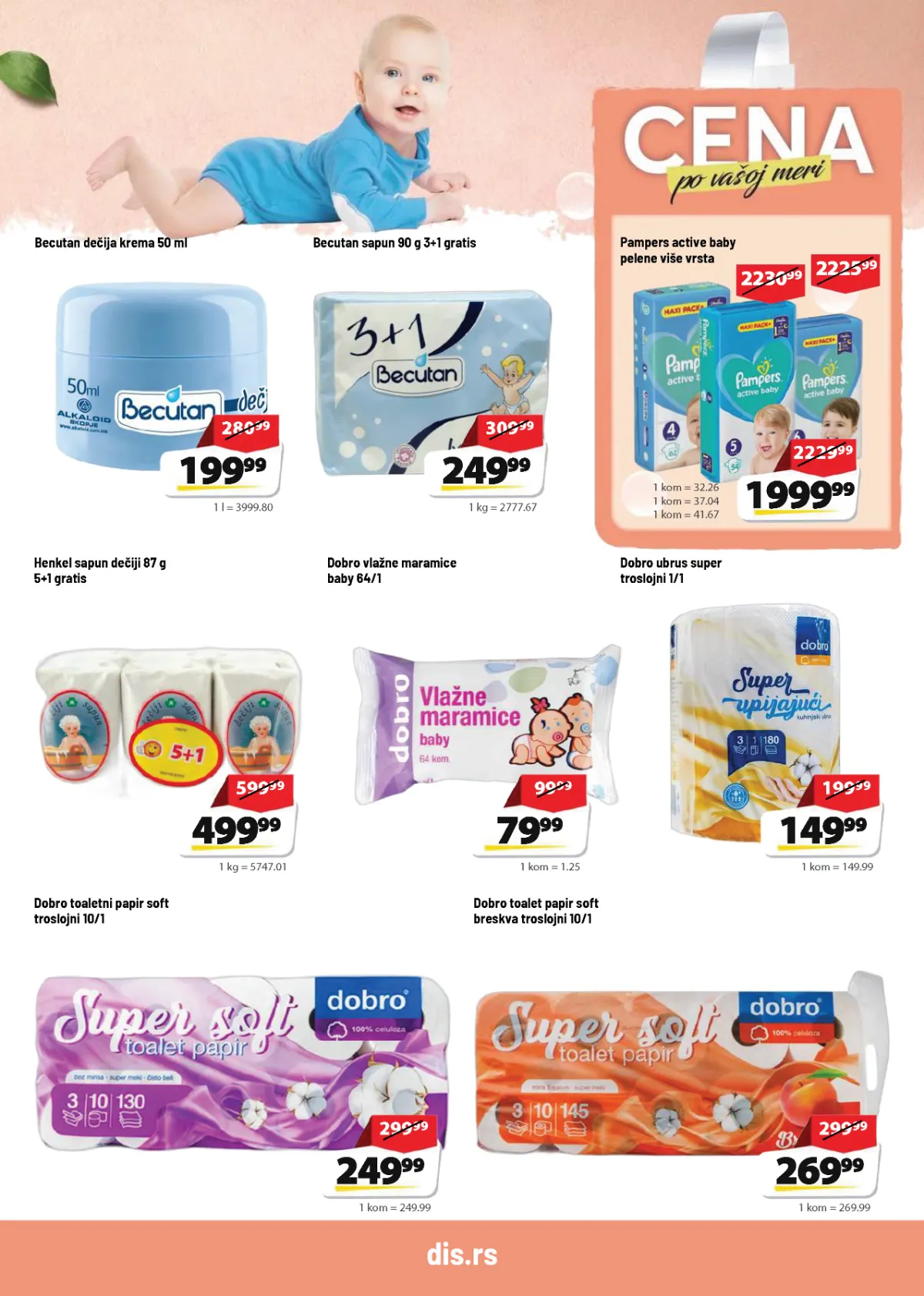 DIS katalog strana 15 – Becutan krema i sapun, Pampers pelene, Dobro vlažne maramice i toaletni papir