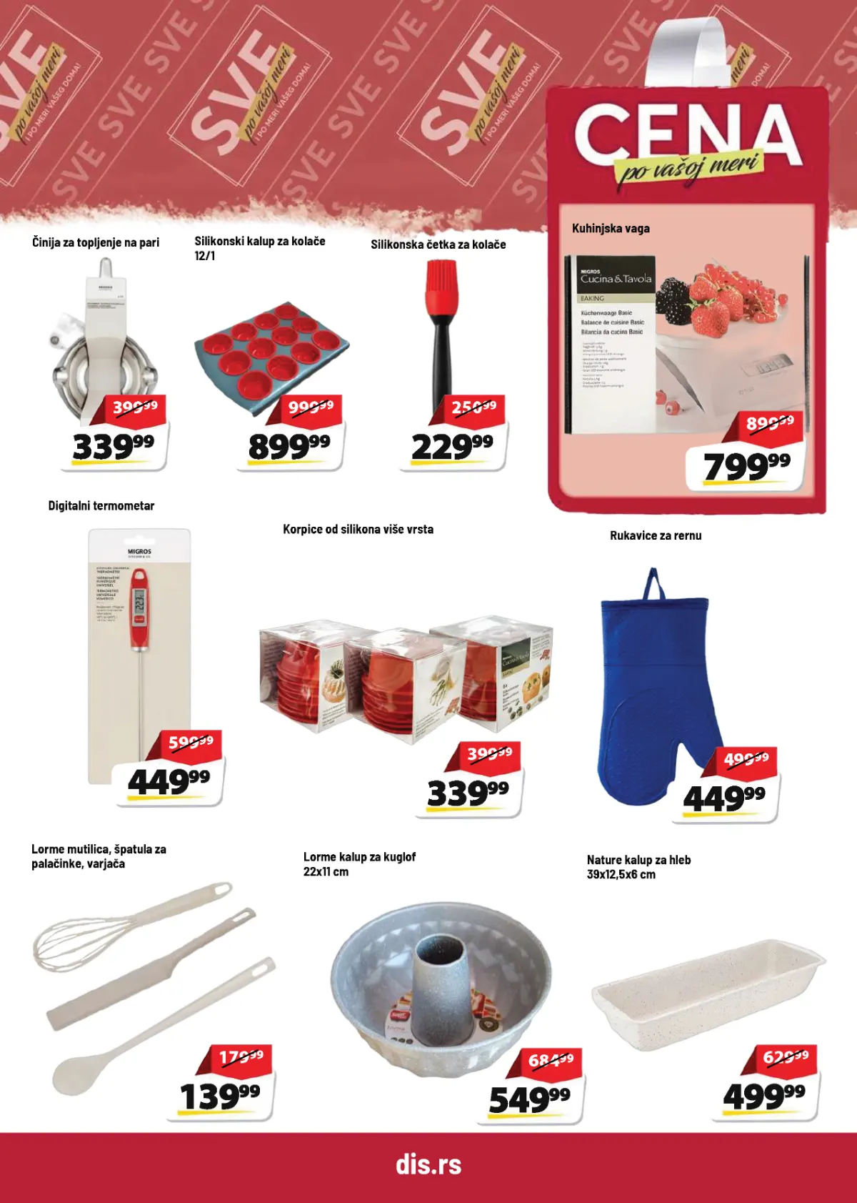 DIS katalog strana 21 – kuhinjska vaga, digitalni termometar, silikonski kalupi, četke i pribor za pečenje