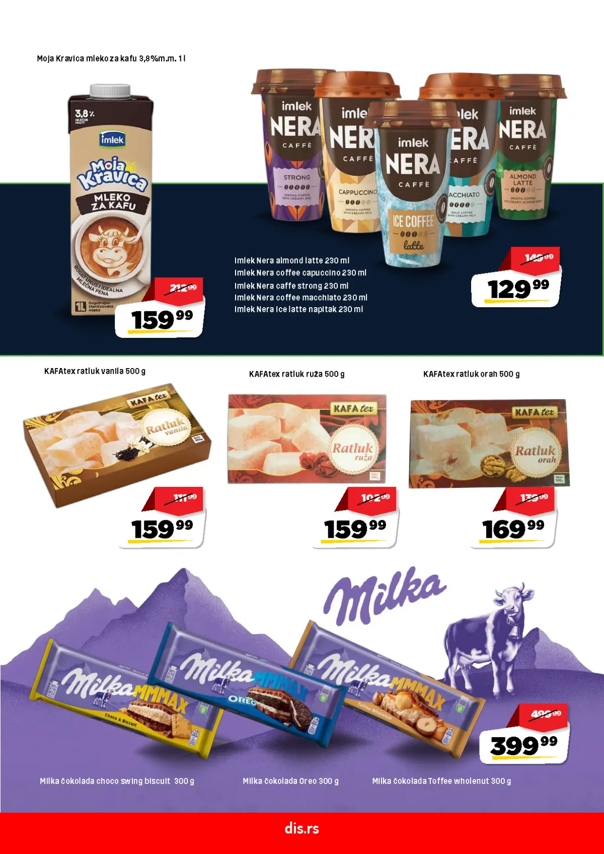 DIS Dani kafe – mleko za kafu, Nera napici, ratluk i Milka čokolade na akciji