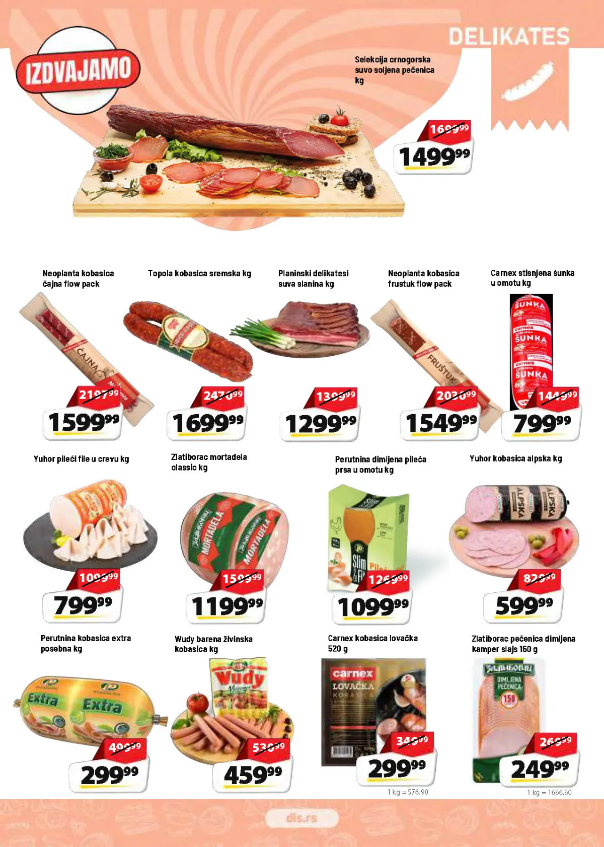 DIS katalog – delikatesi, kobasice, pečenica i suhomesnati proizvodi na akciji