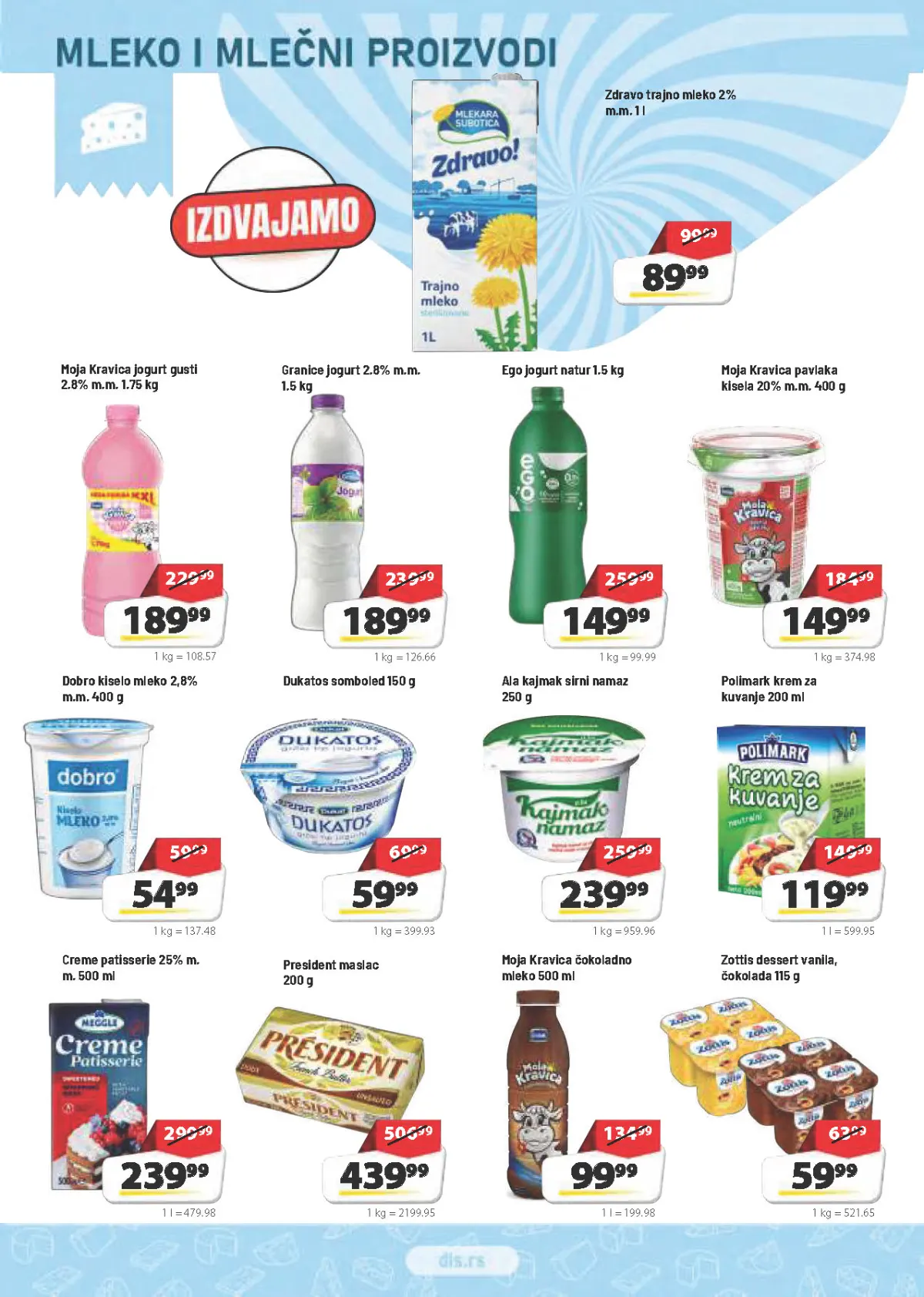 DIS katalog – mleko, jogurt, pavlaka, maslac i mlečni proizvodi na akciji