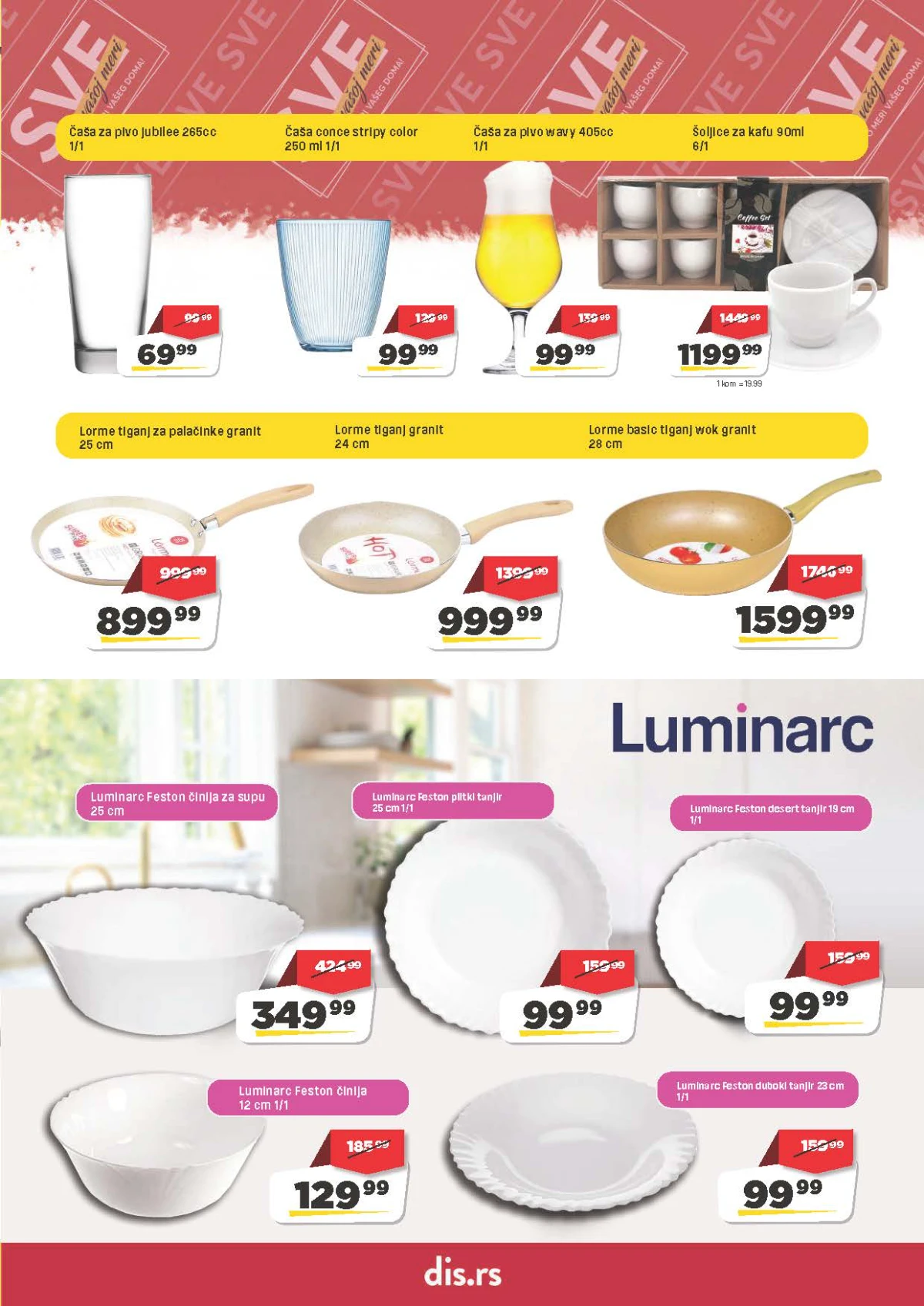 DIS katalog – Luminarc posuđe, čaše, šoljice i Lorme tiganji na akciji