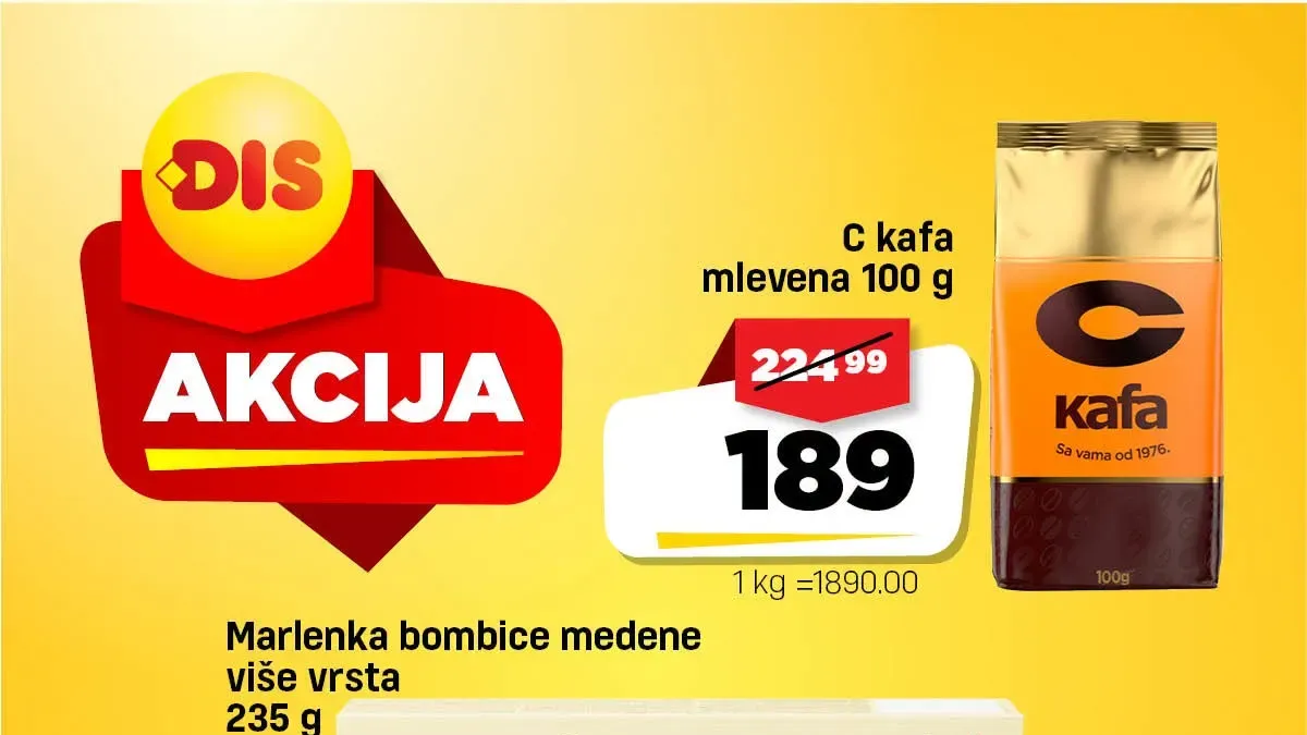 DIS nedeljna akcija od 9. do 15.10.2026. – C kafa i Marlenka medene bombice na sniženju