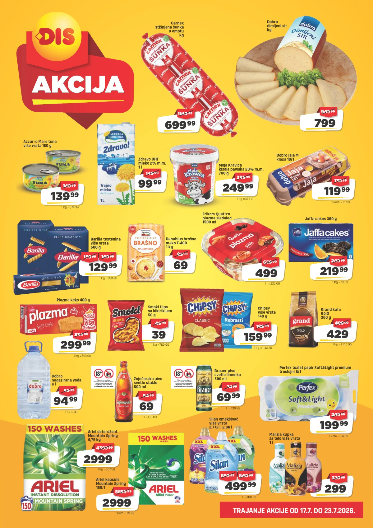 DIS Sveža akcija od 17. do 23.07.2026. – Barilla testenina, Grand kafa, Frikom sladoled, Carnex proizvodi i kućna hemija po akcijskim cenama