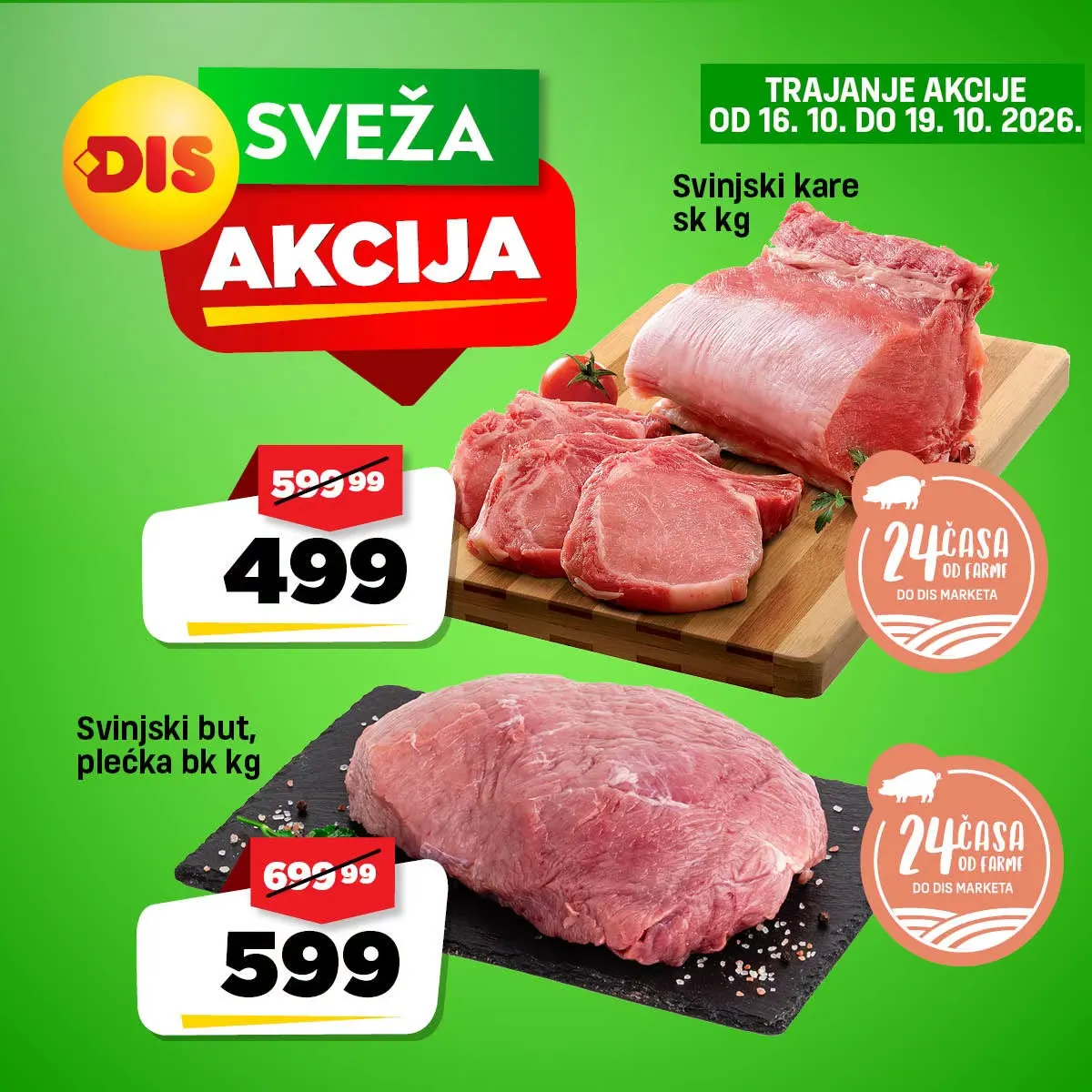 DIS sveža akcija od 16. do 22.10.2026. – jabuke Ajdared 99,99 din/kg i pomorandže 129,99 din/kg