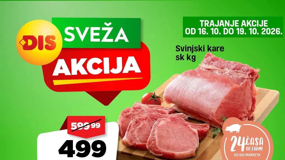 DIS sveža akcija od 16. do 22.10.2026. – jabuke Ajdared 99,99 din/kg i pomorandže 129,99 din/kg