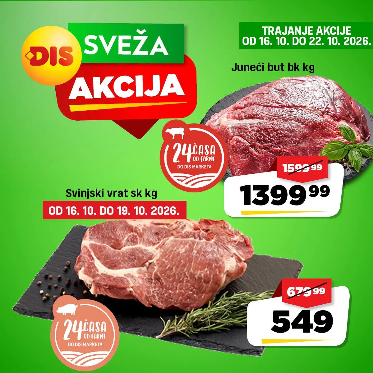 DIS sveža akcija 16–22.10.2026. – kupus 39 din/kg, Dobro kuhinjska so 1 kg 54,99 din i plastično bure 120 l za 1.999 dinara