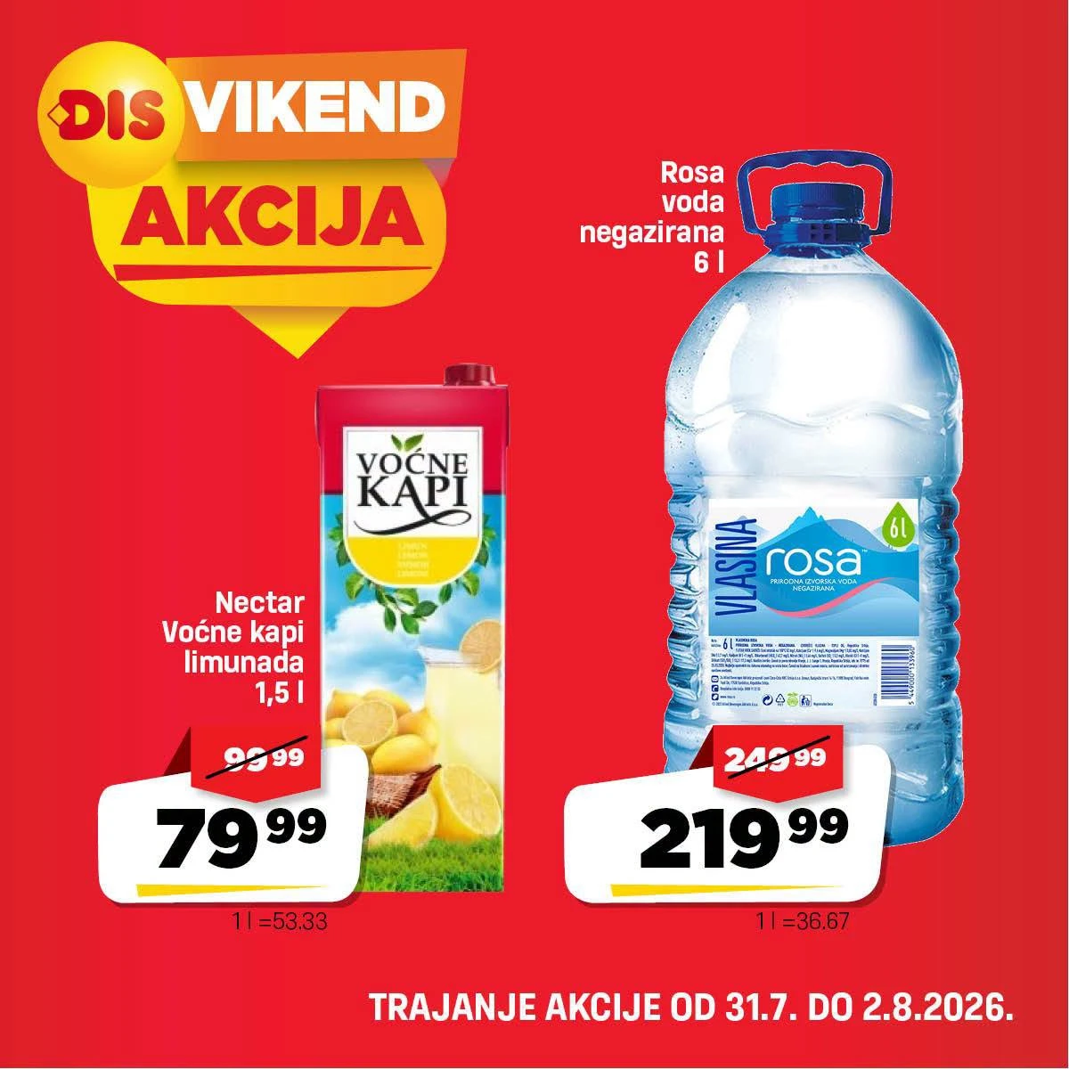 DIS Vikend akcija – Rosa voda 6 l i Voćne kapi limunada po akcijskim cenama