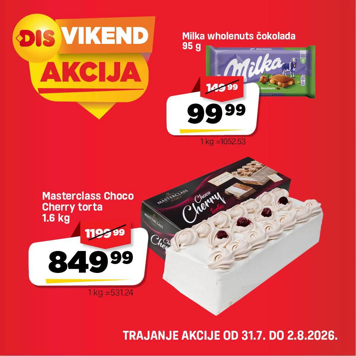 DIS Vikend akcija – Milka čokolada i Masterclass Choco Cherry torta