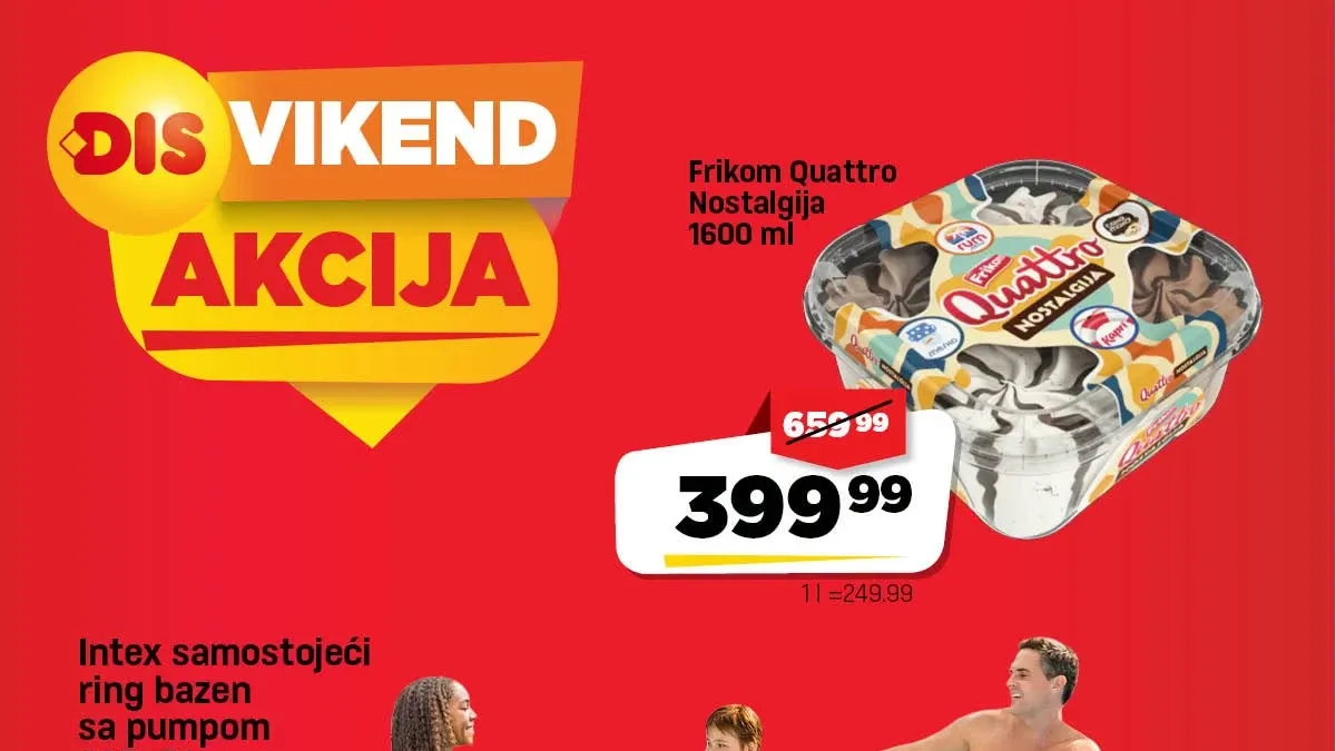 DIS vikend akcija do 26.07.2026. – popusti na sladoled, bazene, prehranu, pića i proizvode za domaćinstvo.
