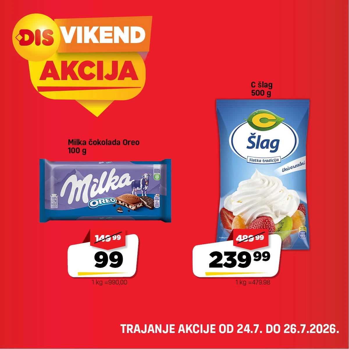 DIS vikend akcija – Milka Oreo čokolada i C šlag