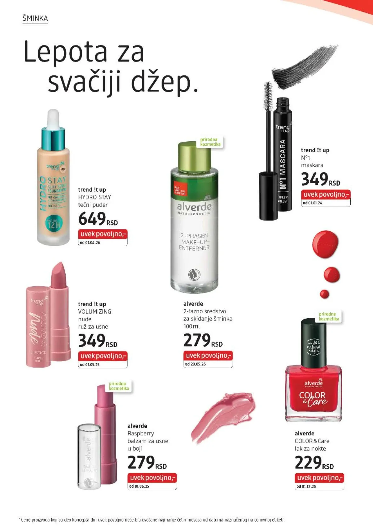 trend it up puder, ruž i maskara uz alverde balzam, odstranjivač šminke i lak za nokte