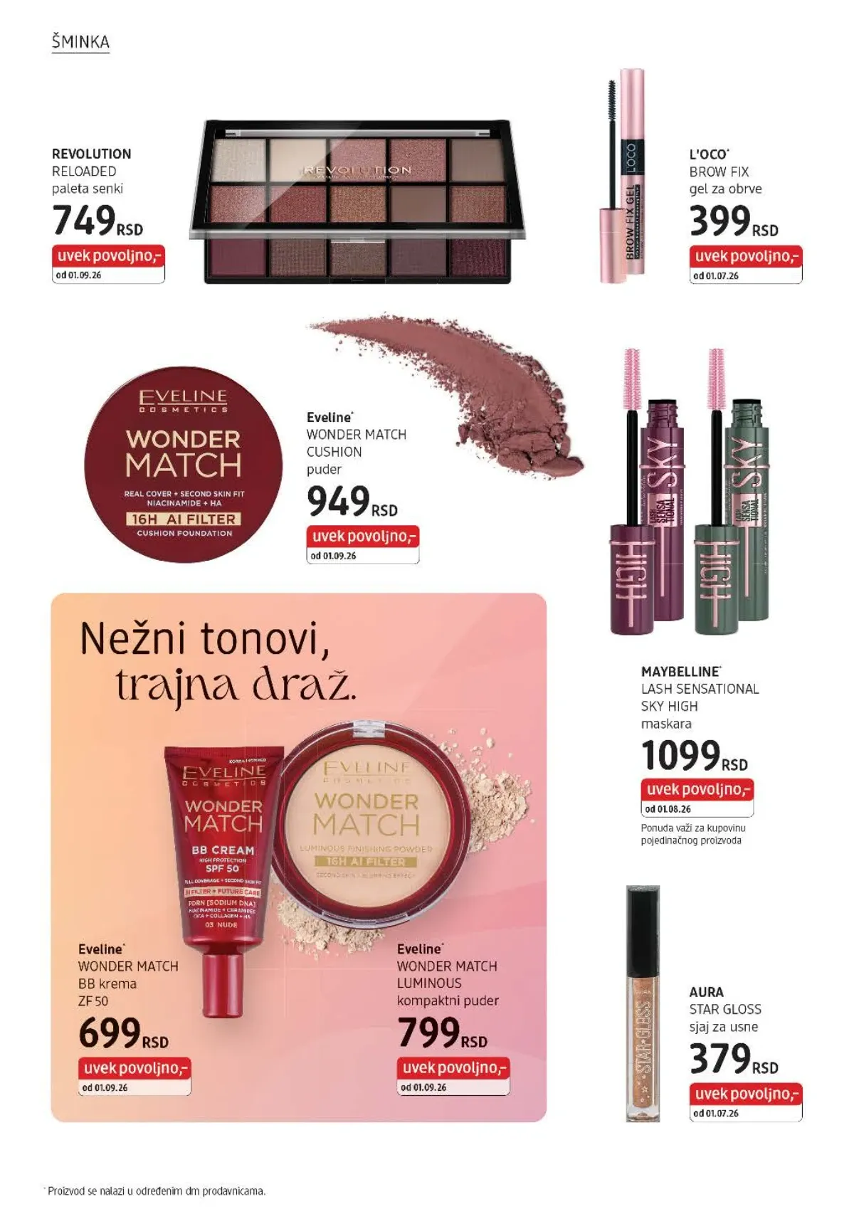 Paleta senki, puderi, BB krema, maskara i sjaj za usne u dm katalogu za septembar