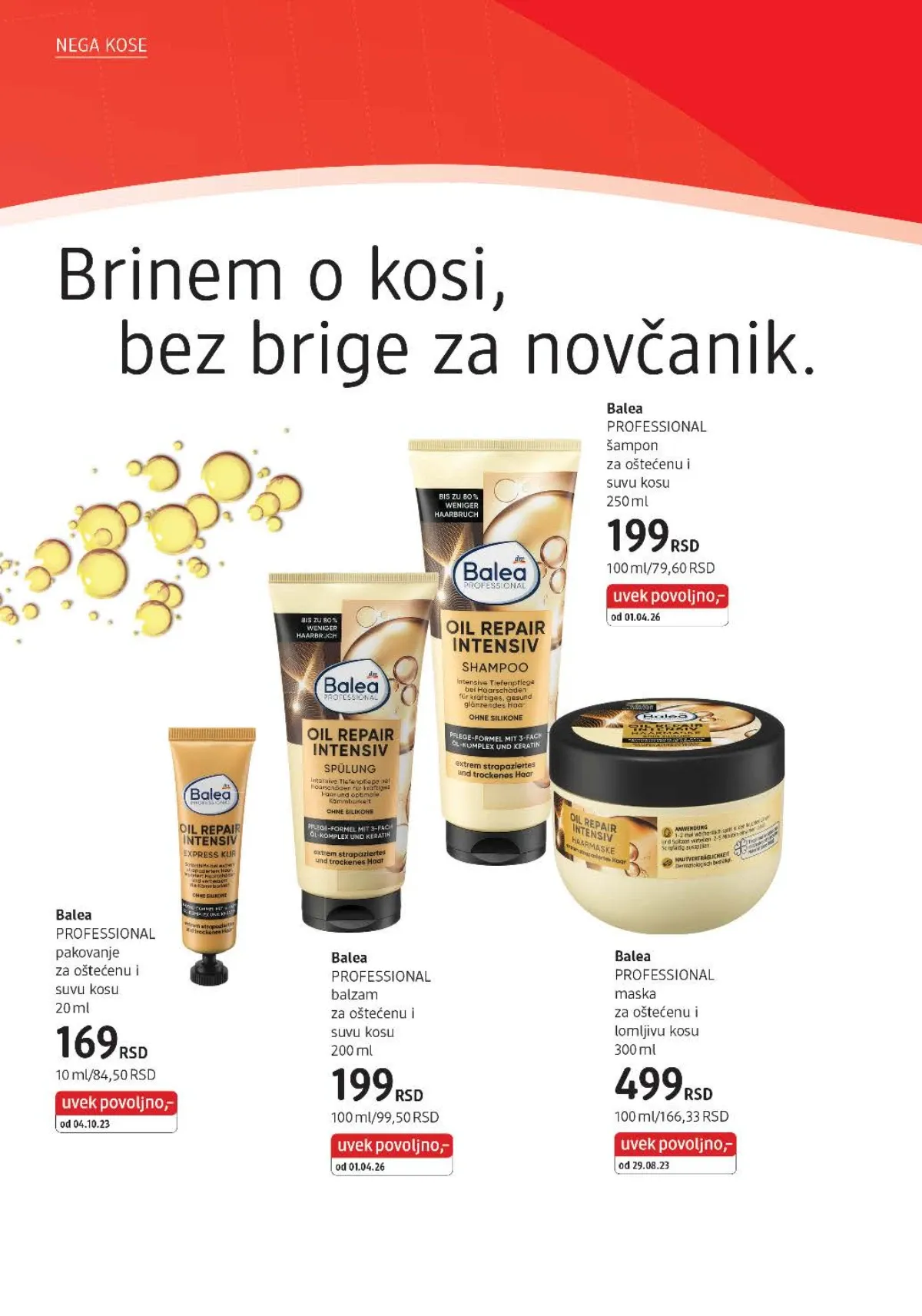 Balea Professional šampon, balzam, maska i pakovanje za oštećenu i suvu kosu