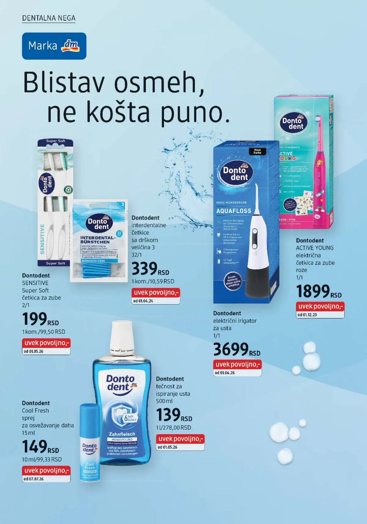 Dontodent električna četkica, irigator, interdentalne četkice i tečnost za ispiranje usta