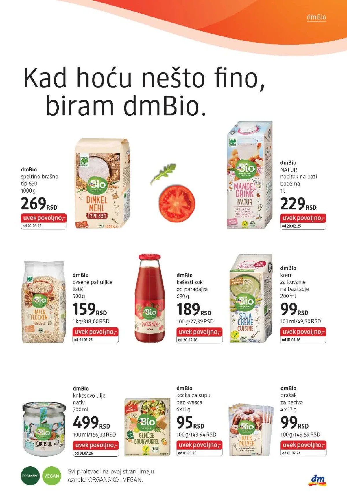 dmBio brašno, ovsene pahuljice, napitak od badema, kokosovo ulje i proizvodi za kuvanje