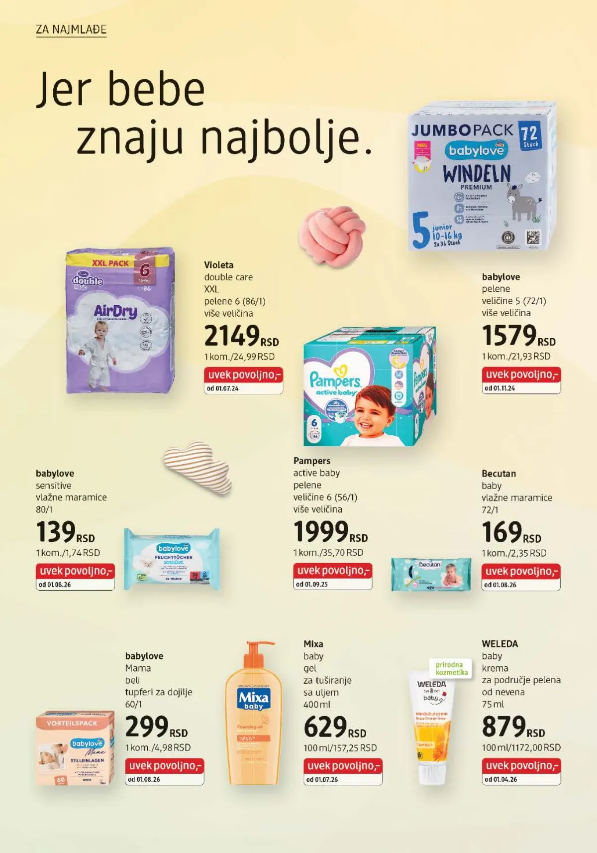 babylove, Pampers, Violeta, Bacutan, Mixa i Weleda proizvodi za bebe i mame