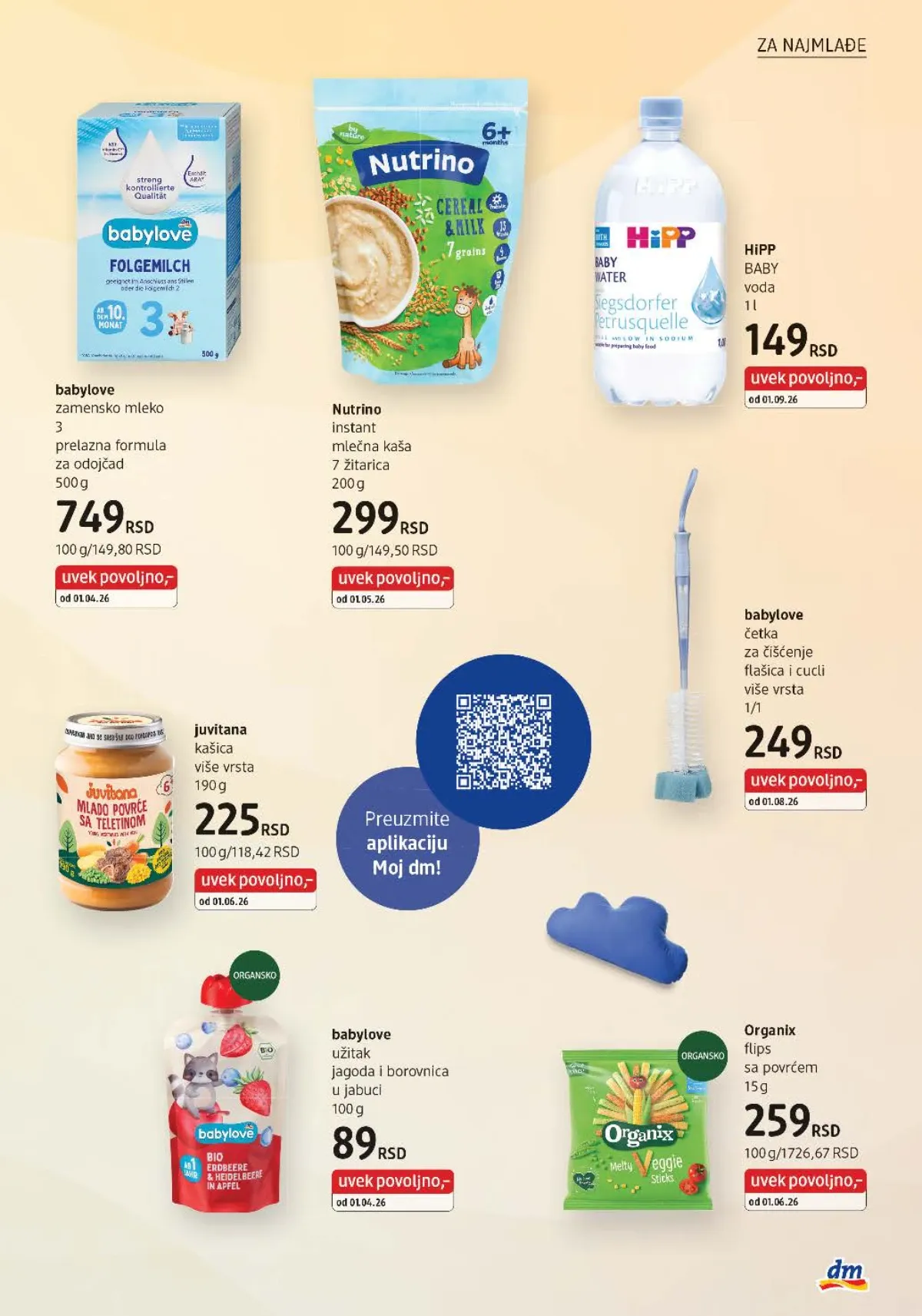 babylove zamensko mleko, kašice, napici, četke za flašice i Organix grickalice