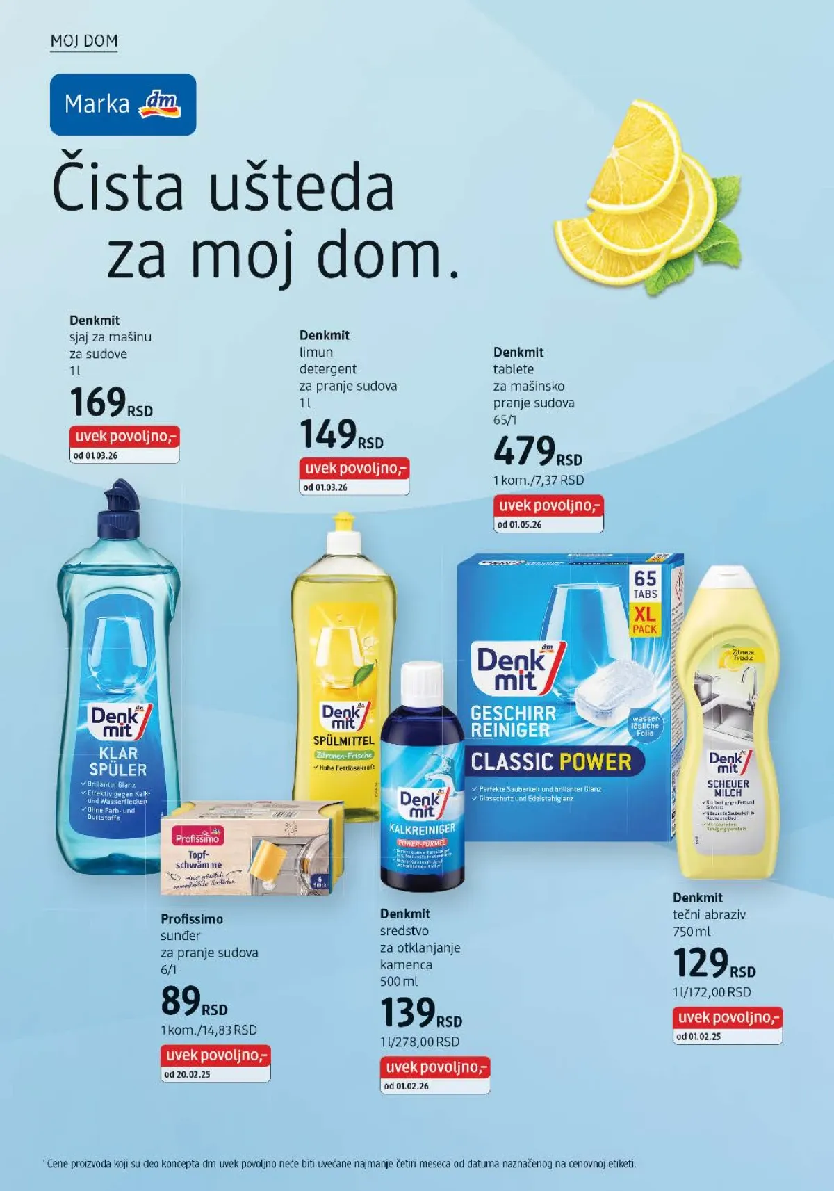 Denkmit tablete, sjaj, so, abrazivno sredstvo i sredstvo protiv kamenca