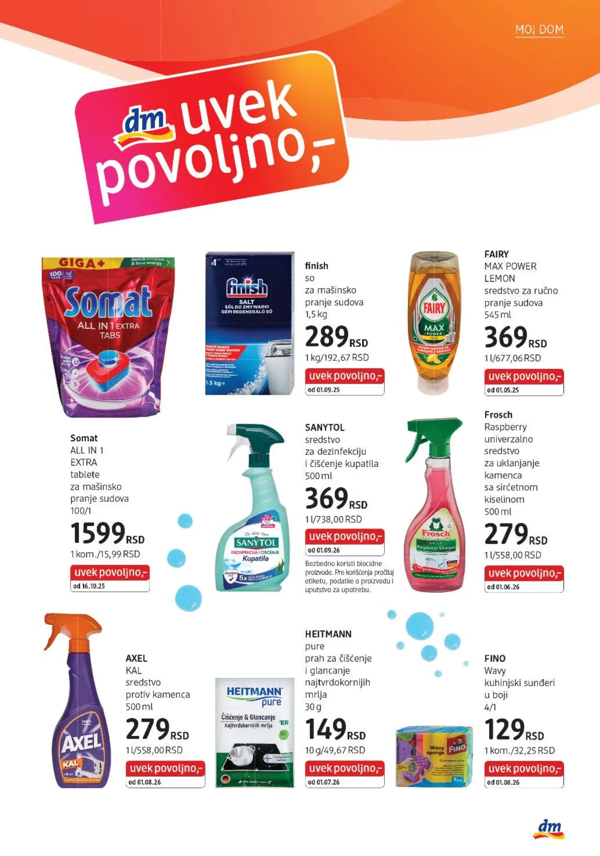 Sredstva za sudove, kupatilo, kamenac i kuhinjski sunđeri u dm ponudi