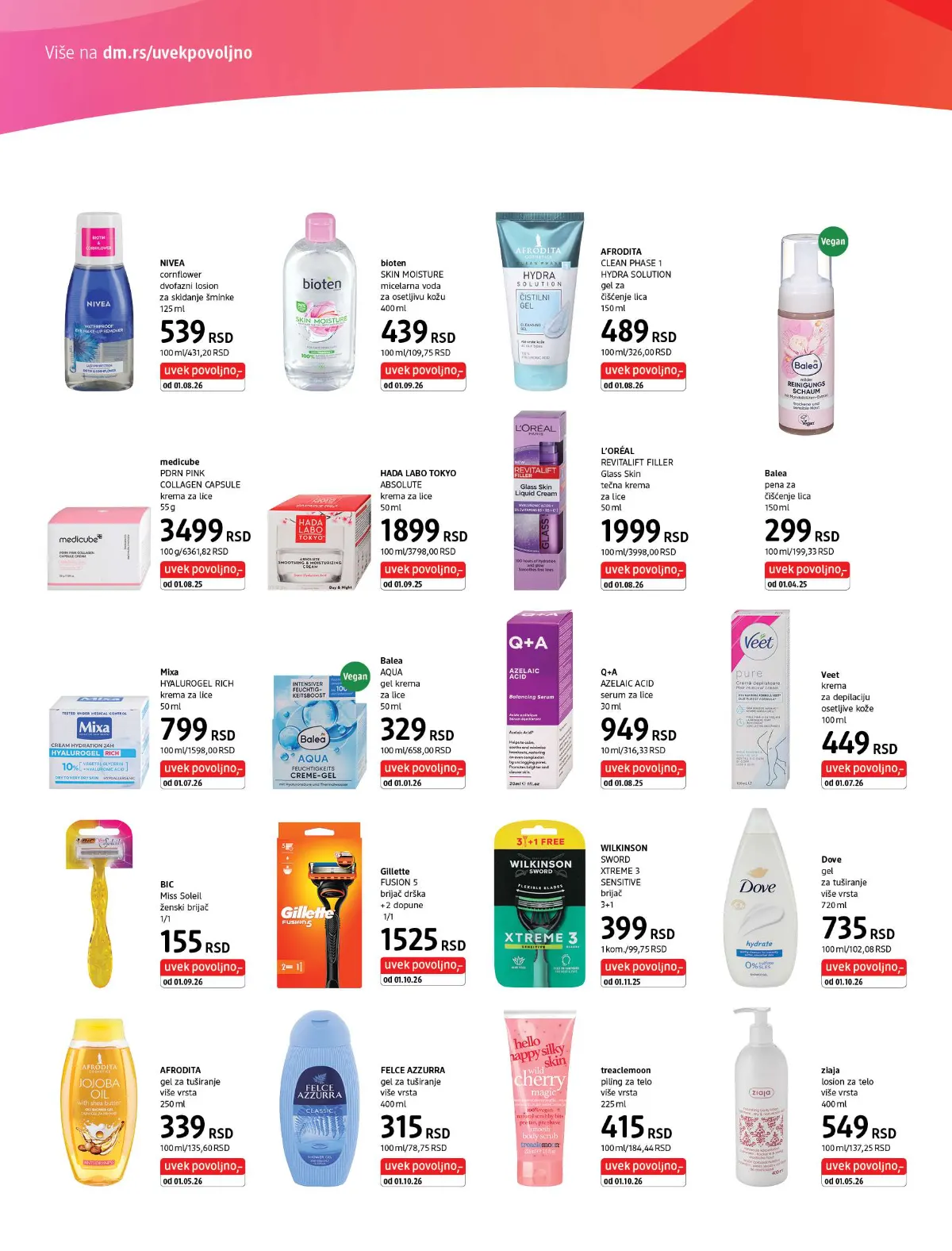 dm express katalog strana 4 – Balea Aqua gel krema 329 din i Mixa Hyalurogel Rich krema 799 din