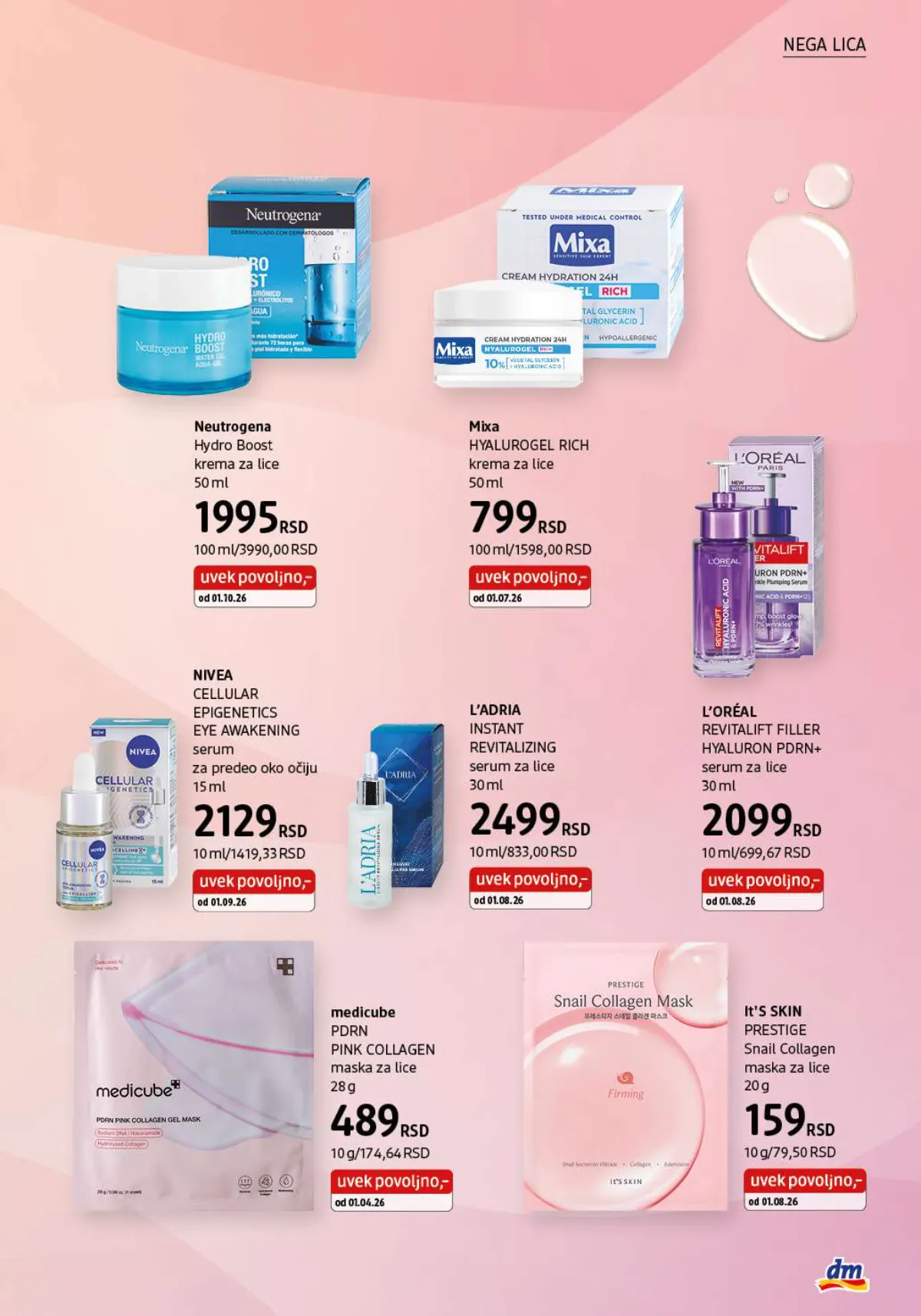 dm katalog oktobar 2026. – L'Oréal, Mixa i Neutrogena nega lica