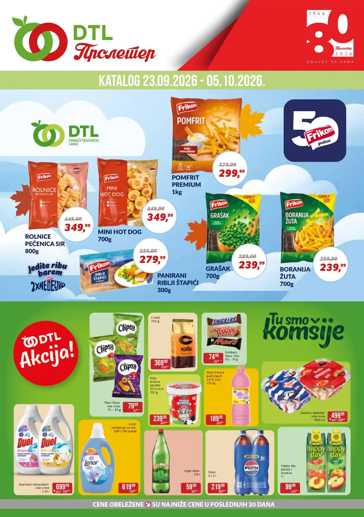 DTL Proleter katalog od 23.09. do 05.10.2026. sa akcijskim cenama Frikom proizvoda, hrane, pića i kućne hemije