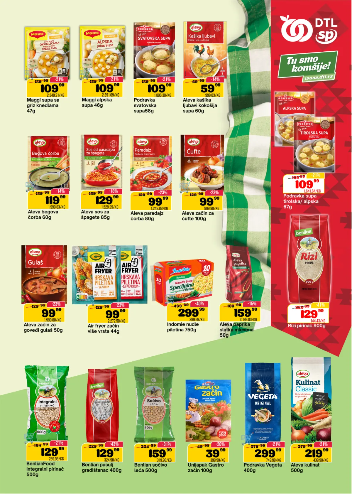 DTL SP Marketi katalog, stranica 9 – Maggi supe, Aleva začini, Podravka supe, Vegeta, pirinač i dodaci jelima po akcijskim cenama