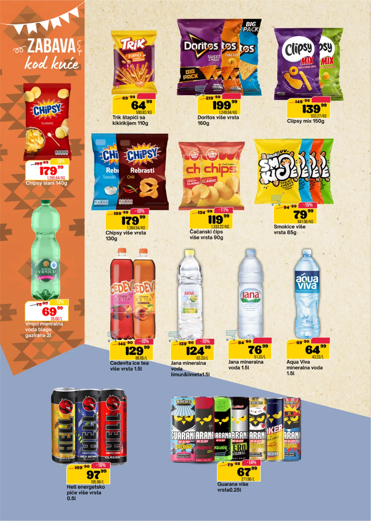 DTL SP Marketi katalog, stranica 12 – Chipsy, Doritos, Trik i Smoki grickalice, Cedevita, Jana i Aqua Viva voda i energetska pića na akciji