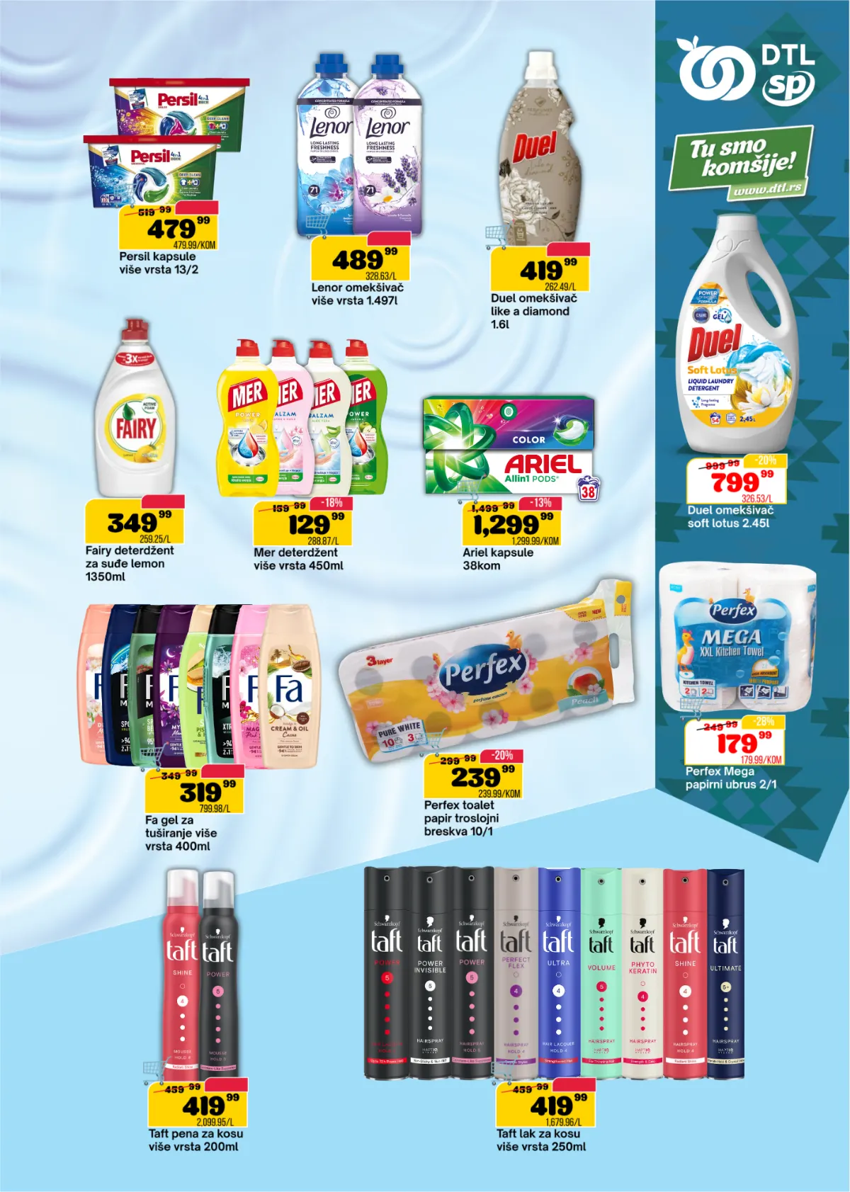 DTL SP Marketi katalog, stranica 15 – Persil i Ariel kapsule, Lenor omekšivači, Duel, Fairy i Mer deterdženti, Perfex ubrusi i Taft na akciji