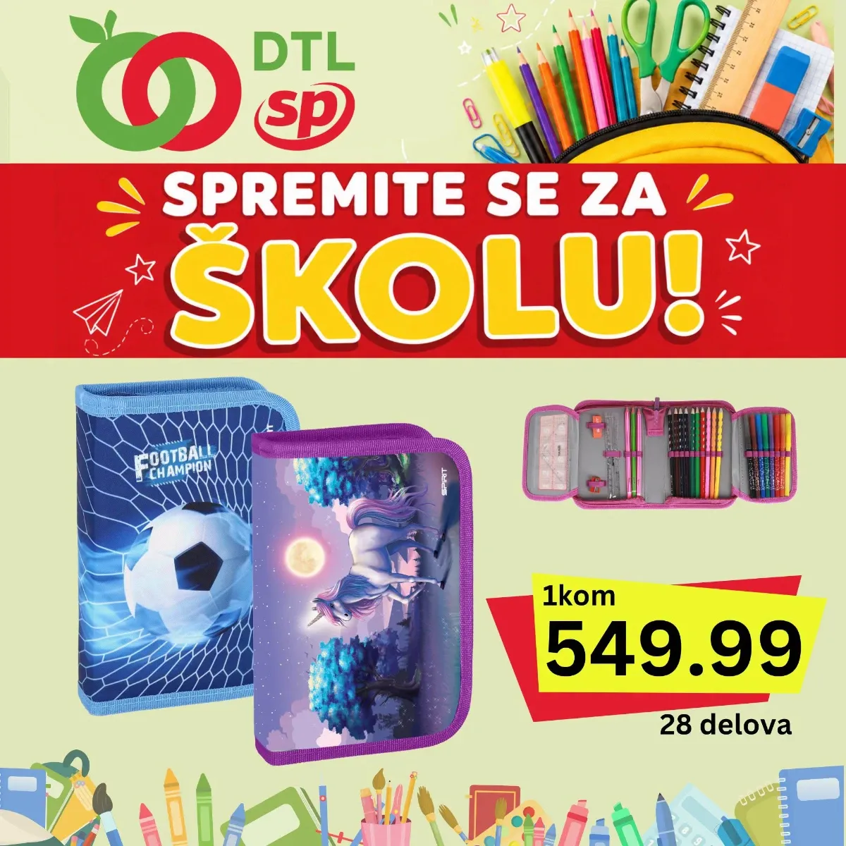 DTL SP Marketi školska ponuda – pernica sa 28 delova i školski pribor po povoljnim cenama