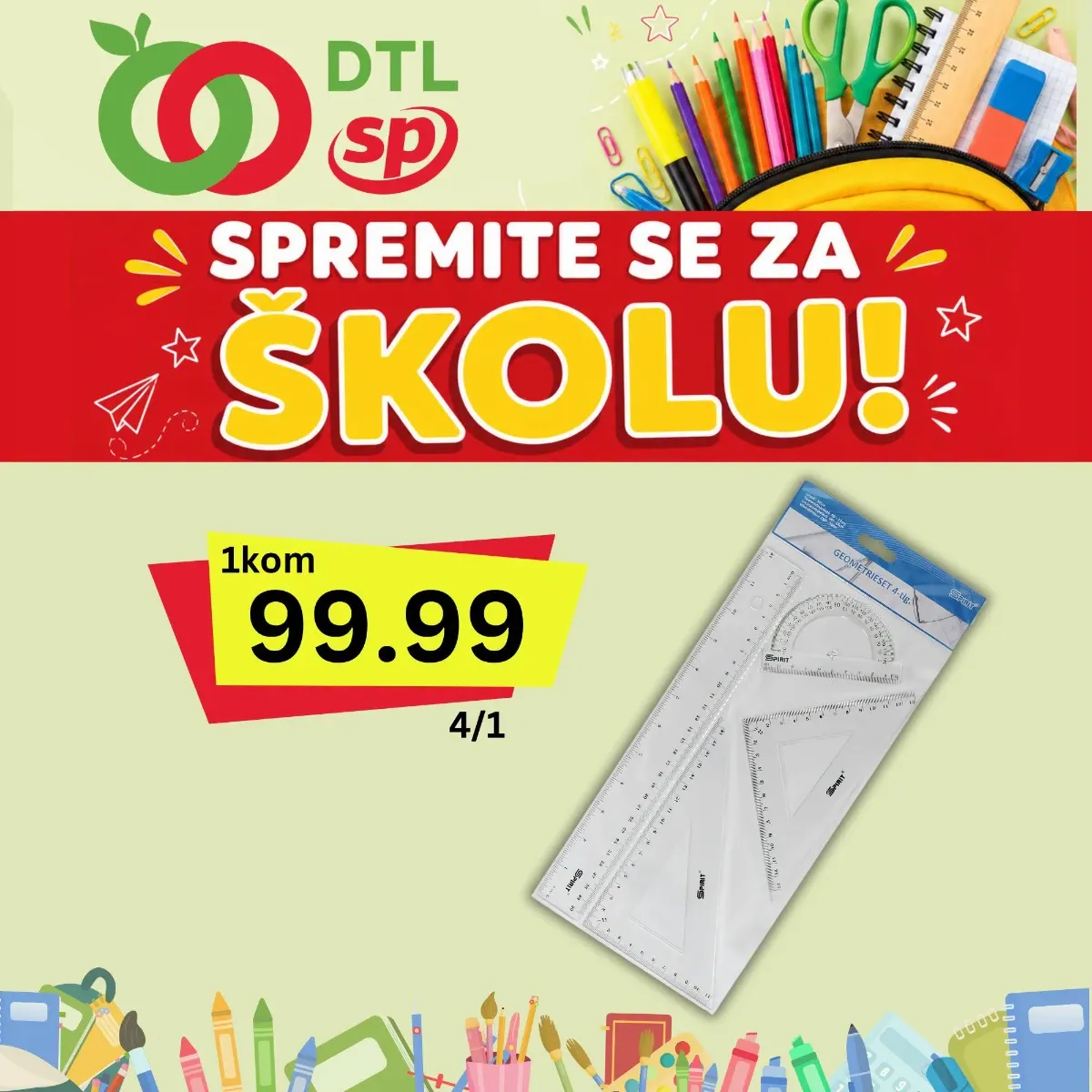 DTL SP Marketi školski pribor – geometrijski set 4/1 za 99,99 dinara