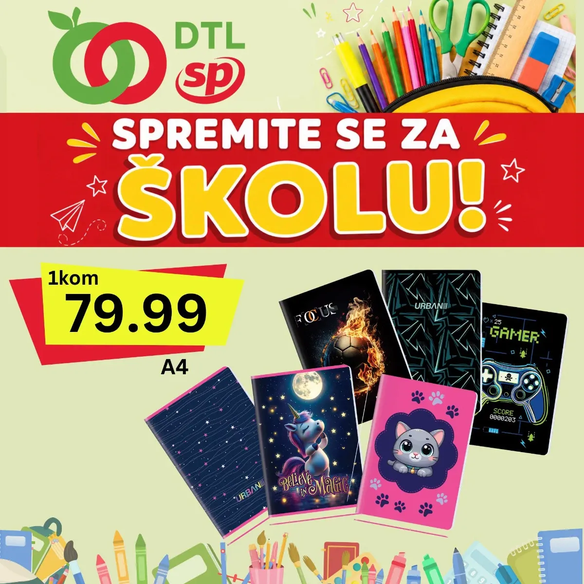 DTL SP Marketi školska ponuda – A4 sveske različitih dezena za 79,99 dinara