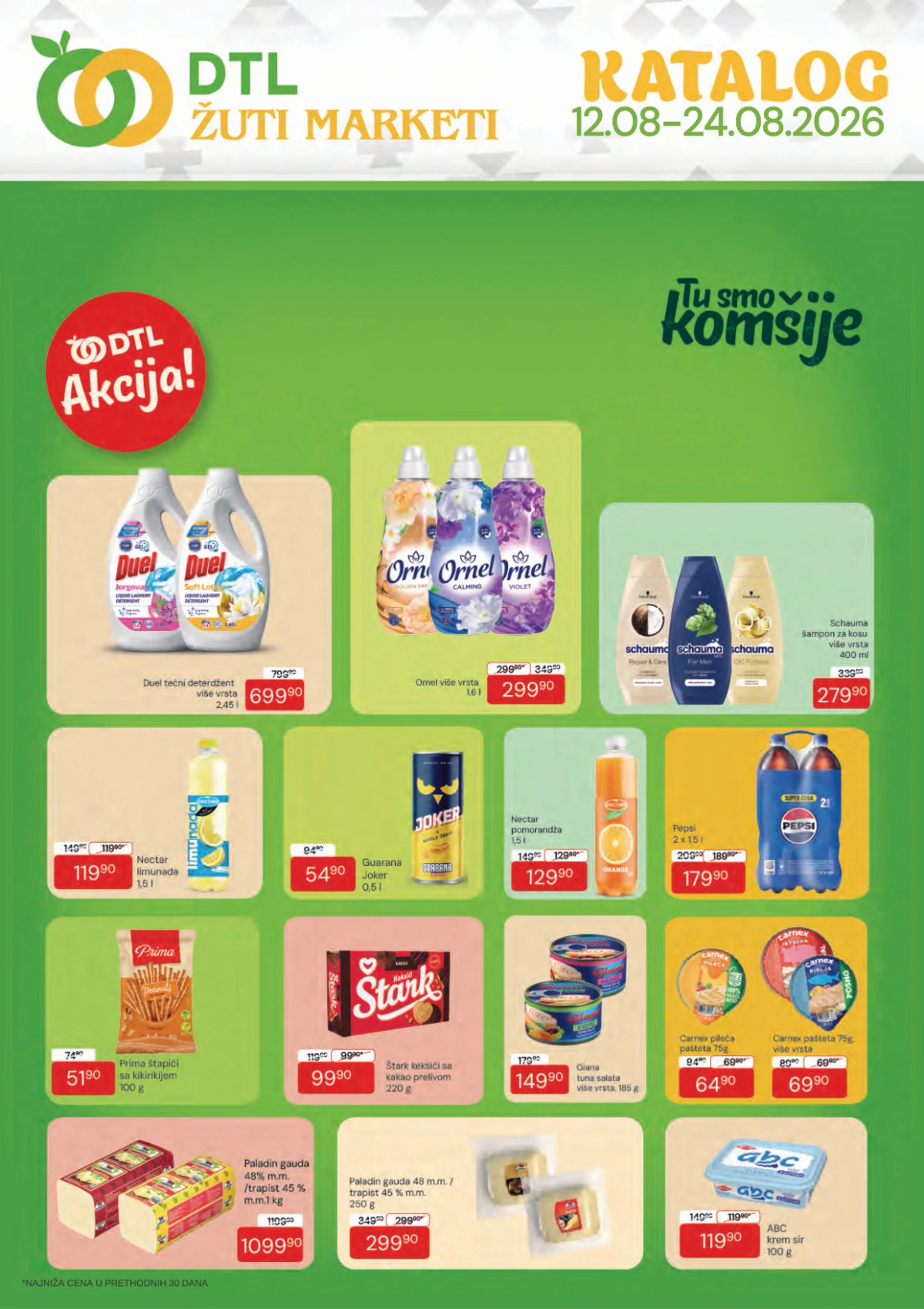 DTL Žuti Market katalog od 12.08. do 24.08.2026. – Duel deterdžent, Ornel, Schauma, Pepsi, sirevi i druge akcijske cene