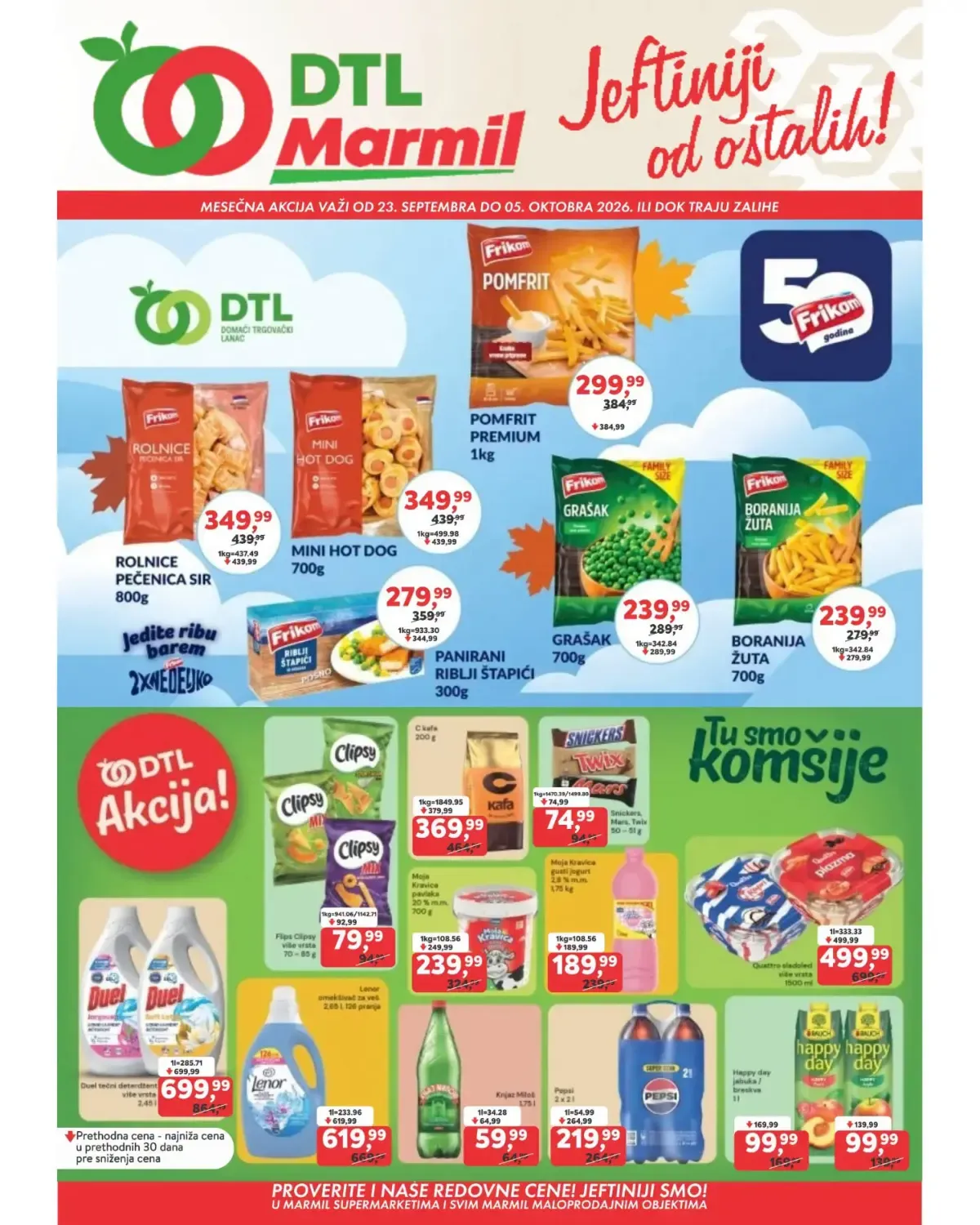 DTL Marmil katalog od 23.09. do 05.10.2026. – Frikom proizvodi, hrana, piće i kućna hemija po akcijskim cenama