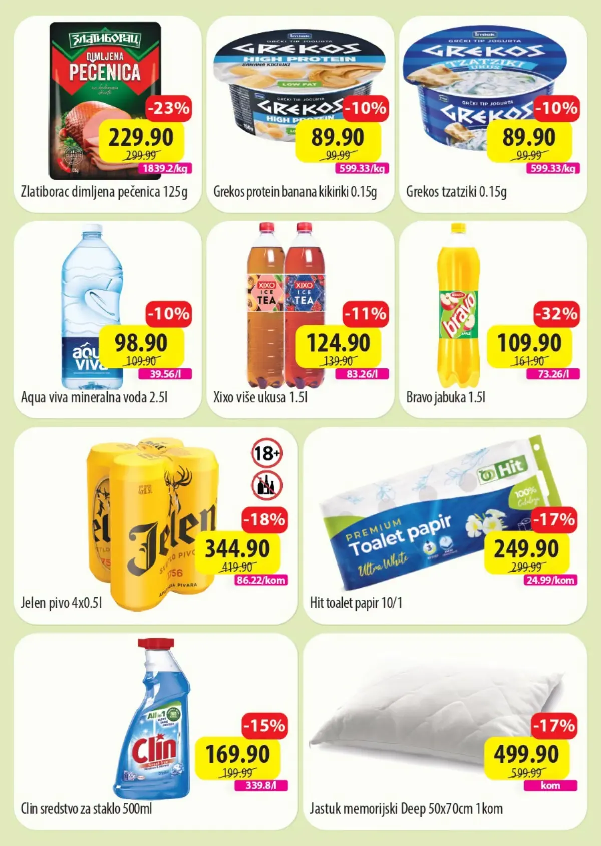 DTL SP Marketi nedeljna akcija do 27.09.2026. – pečenica, jogurt, voda, sokovi, pivo, toalet papir, sredstvo za staklo i jastuk