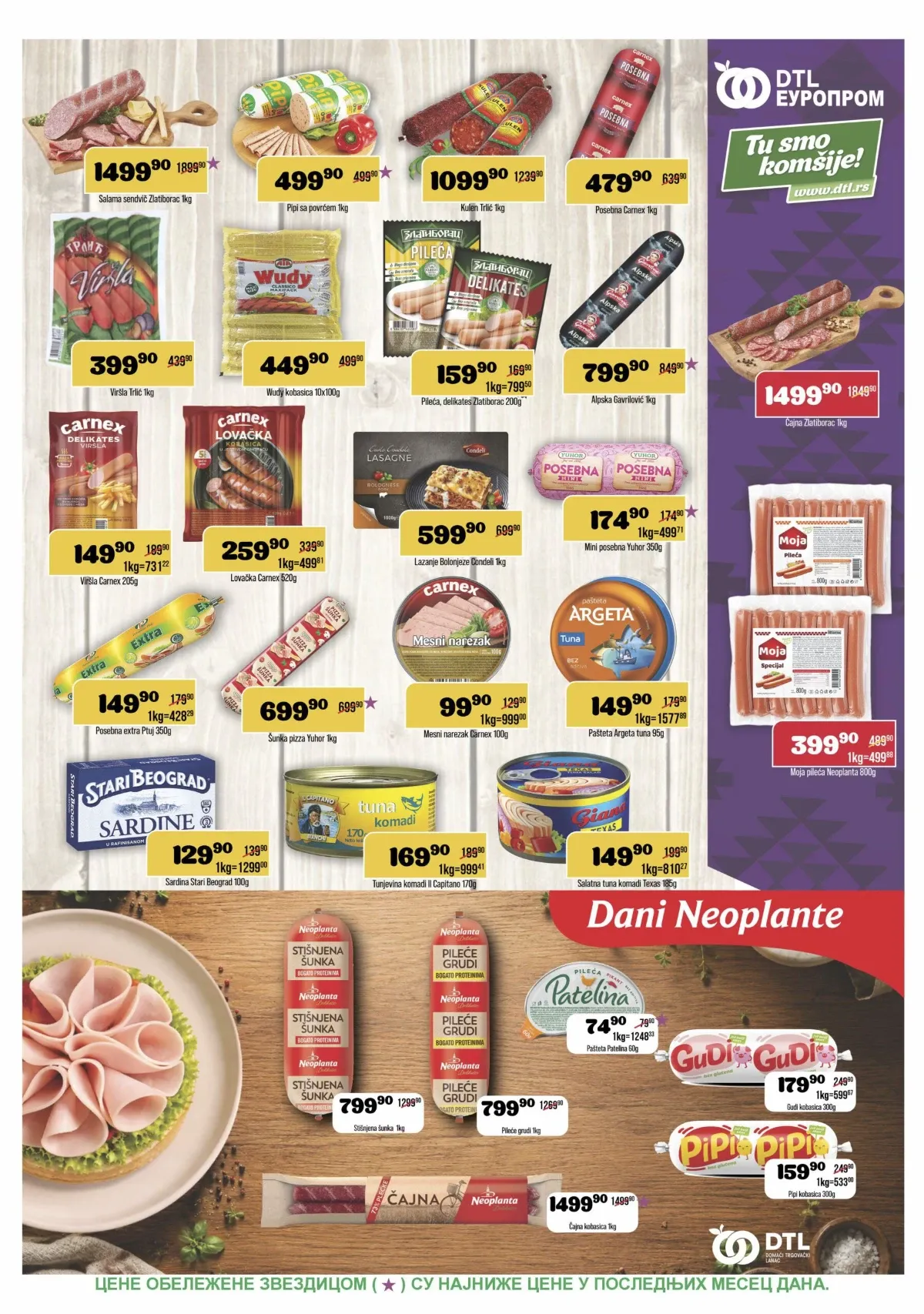 Salame, viršle, kobasice, šunka, pileće grudi, paštete i riba na akciji u DTL Europromu
