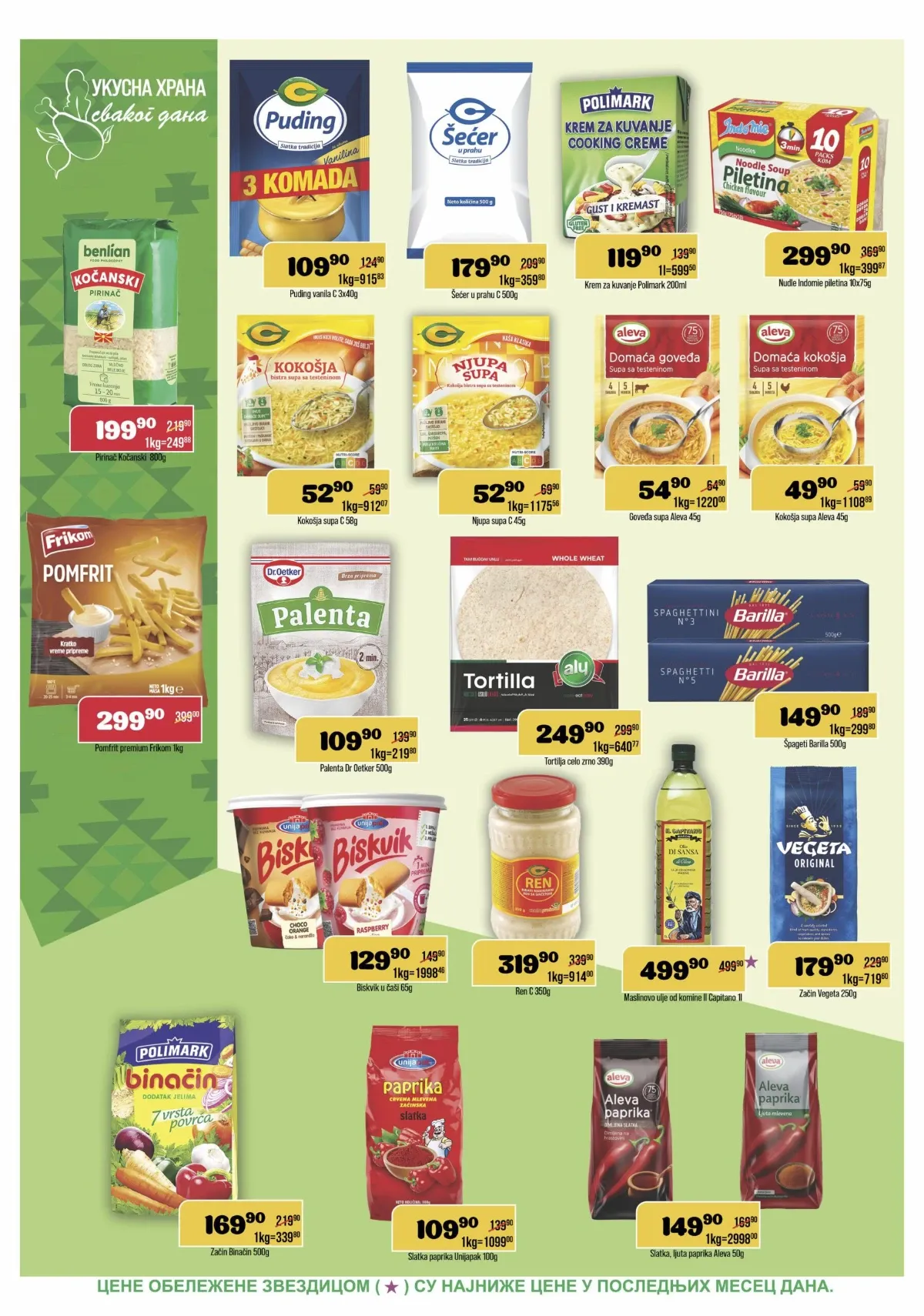 Pirinač, šećer, supe, pomfrit, testenina, začini i proizvodi za kuvanje na akciji